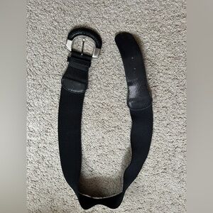 Women’s Black Wide Elastic Leather Belt Waist Hips Oval Buckle Size ML Shiny